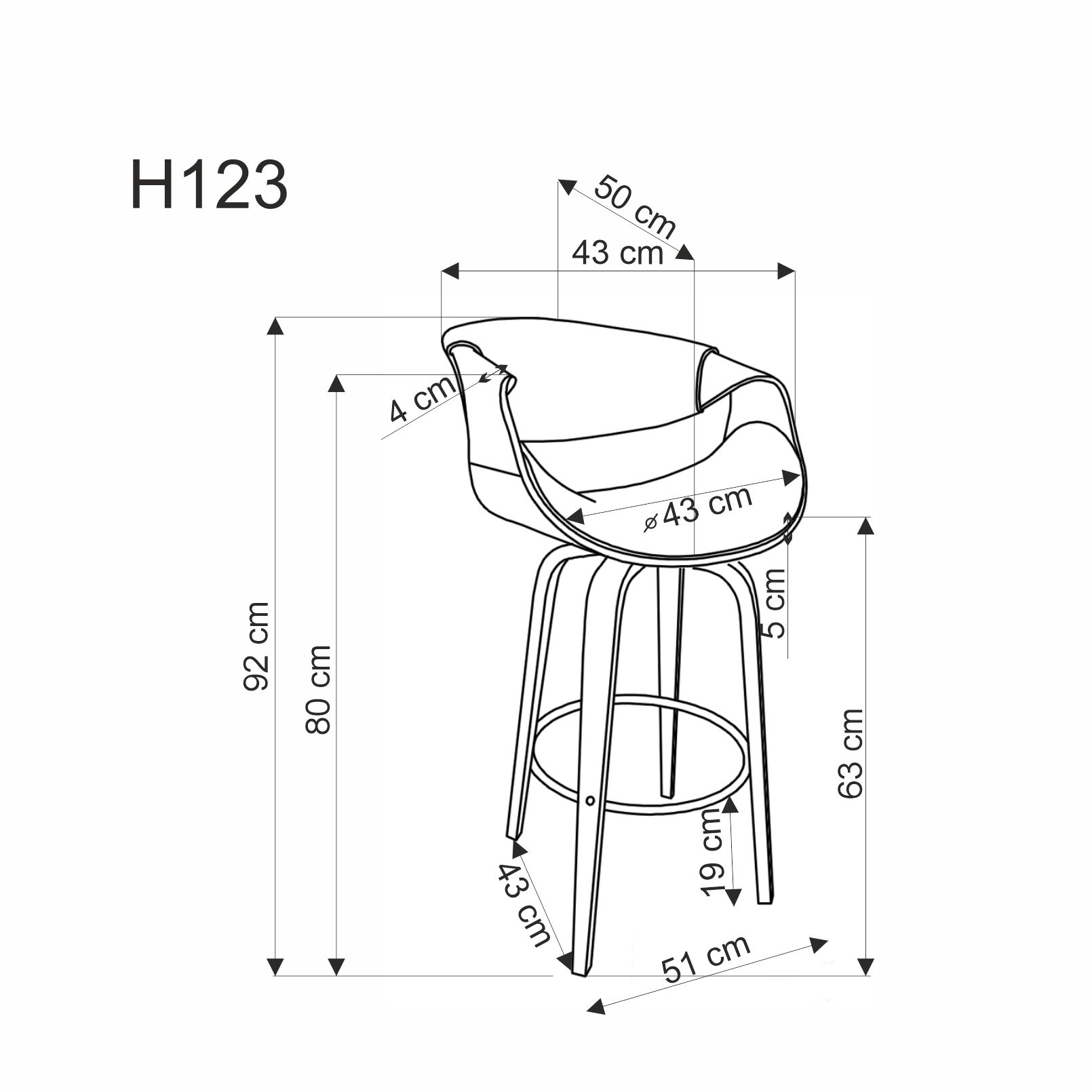 H123 bar stool, grey / walnut - Image 4