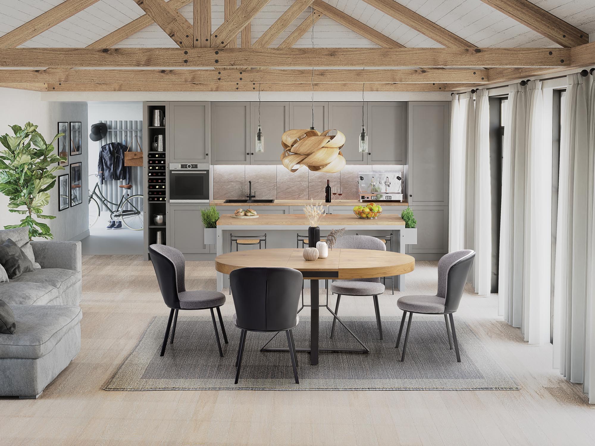 MERCY extension table, color: top - golden oak, legs - black