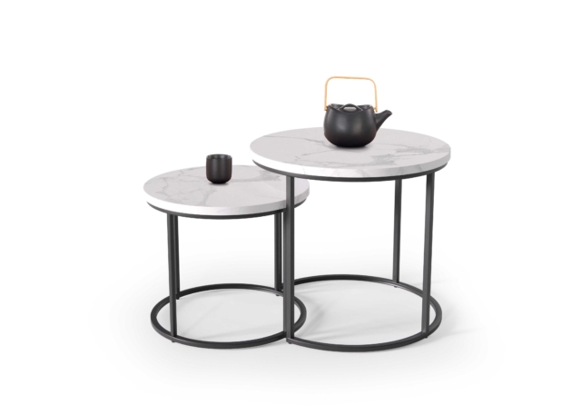 OREO set of two c. tables - white marble / black
