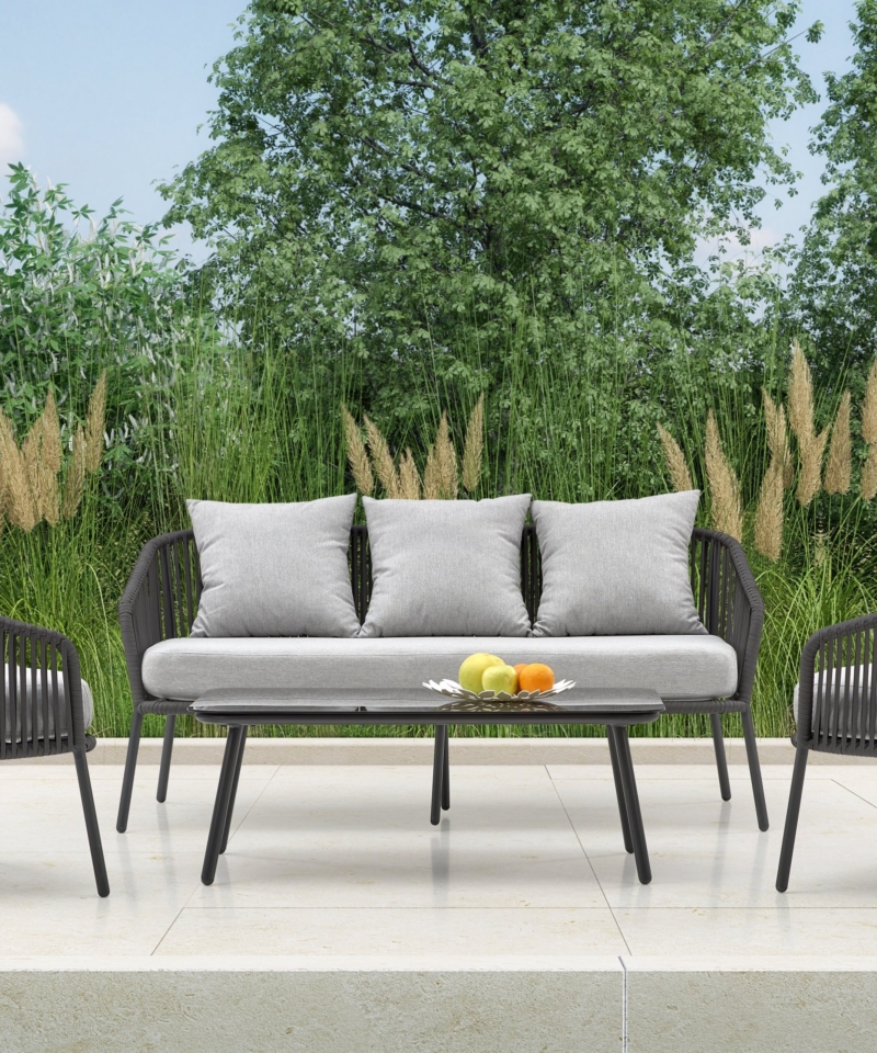 ROCCA garden set (sofa + 2 chairs + coffee table), dark grey / light grey