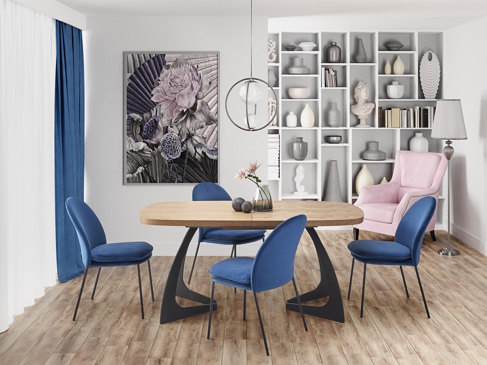 VELDON extension table, color: top - natural oak, legs - black - Image 7