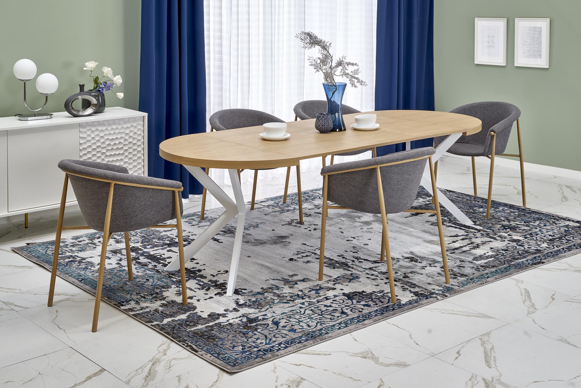 PERONI extension table, gold oak / white