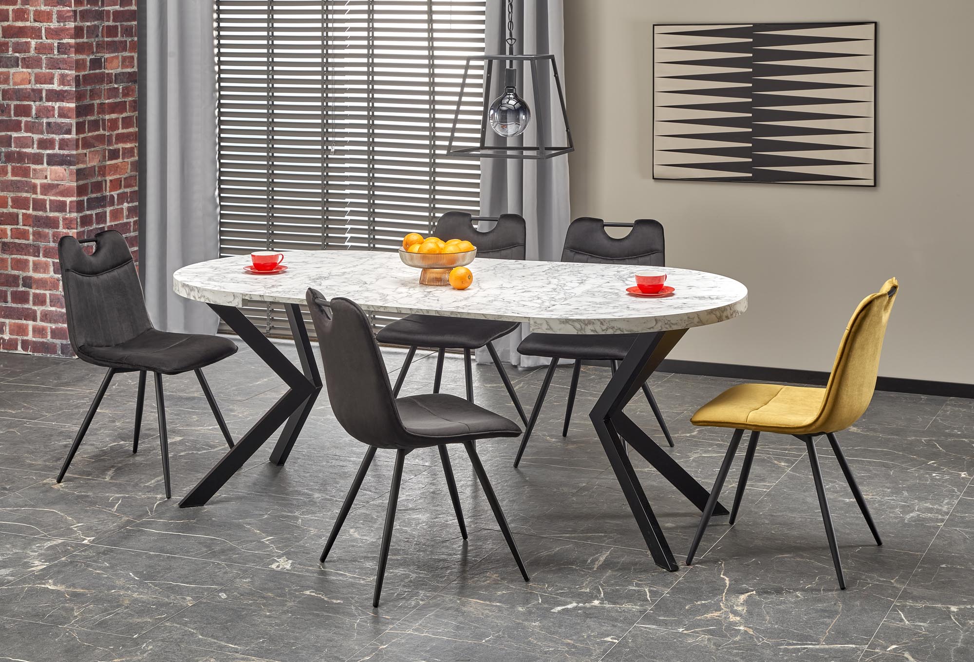 PERONI extension table, white marble / black