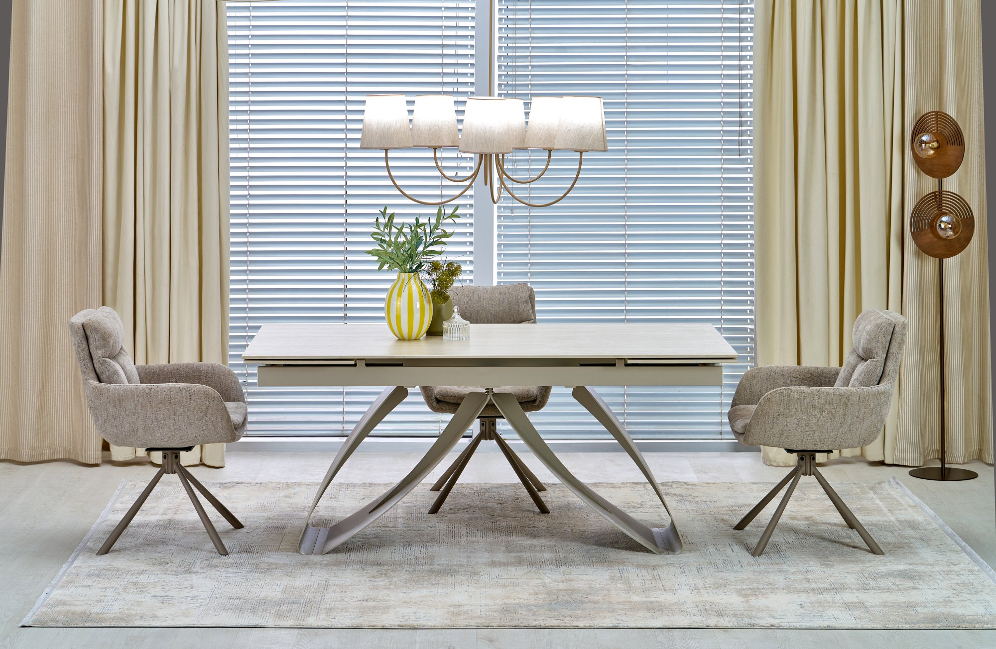 HILARIO extension table, light travertine/cashmere