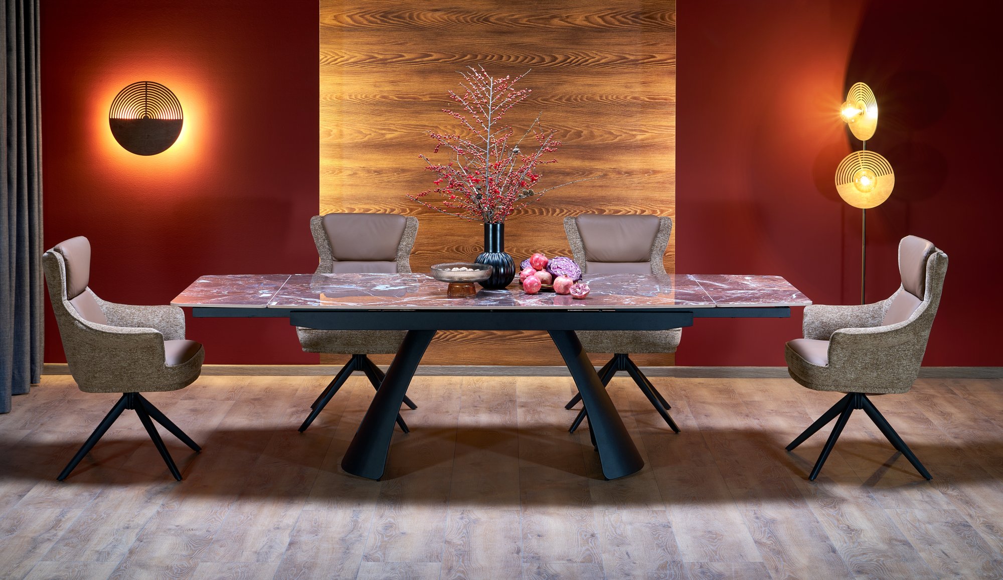 MARVIN extension table, top - maroon marble, legs - black